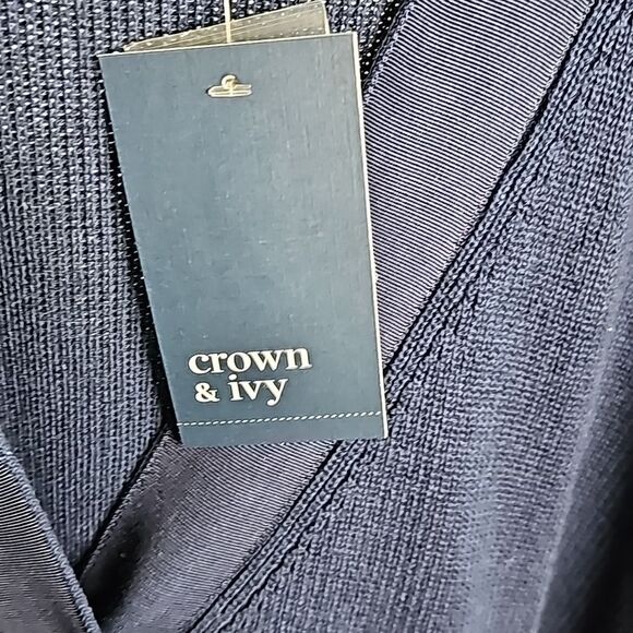 Cardigan by Crown & Ivy Navy Blue Goldtone Button Front Size L NWT - Picture 5 of 7